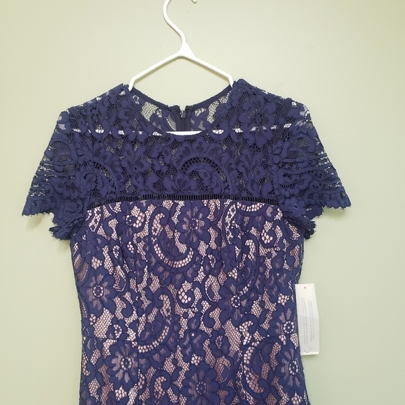 Eliza J Lace Midi Sheath Dress Navy Size 2 - Picture 4 of 12